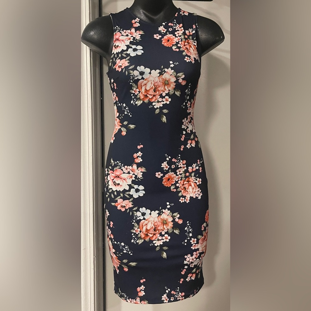 Floral Print Navy Dress, Size Small - Picture 1 of 10